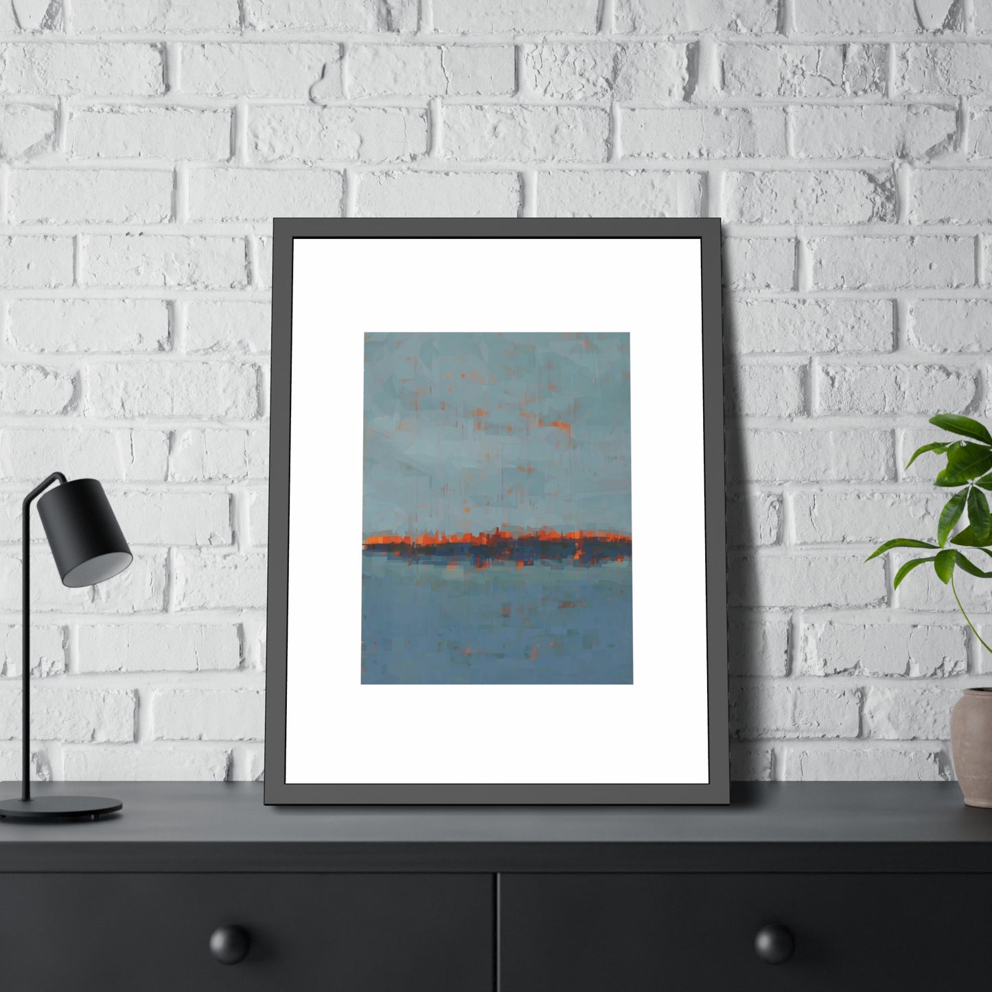 Abstract Seaside Framed Poster — Blue & Copper Minimalist Wall Art