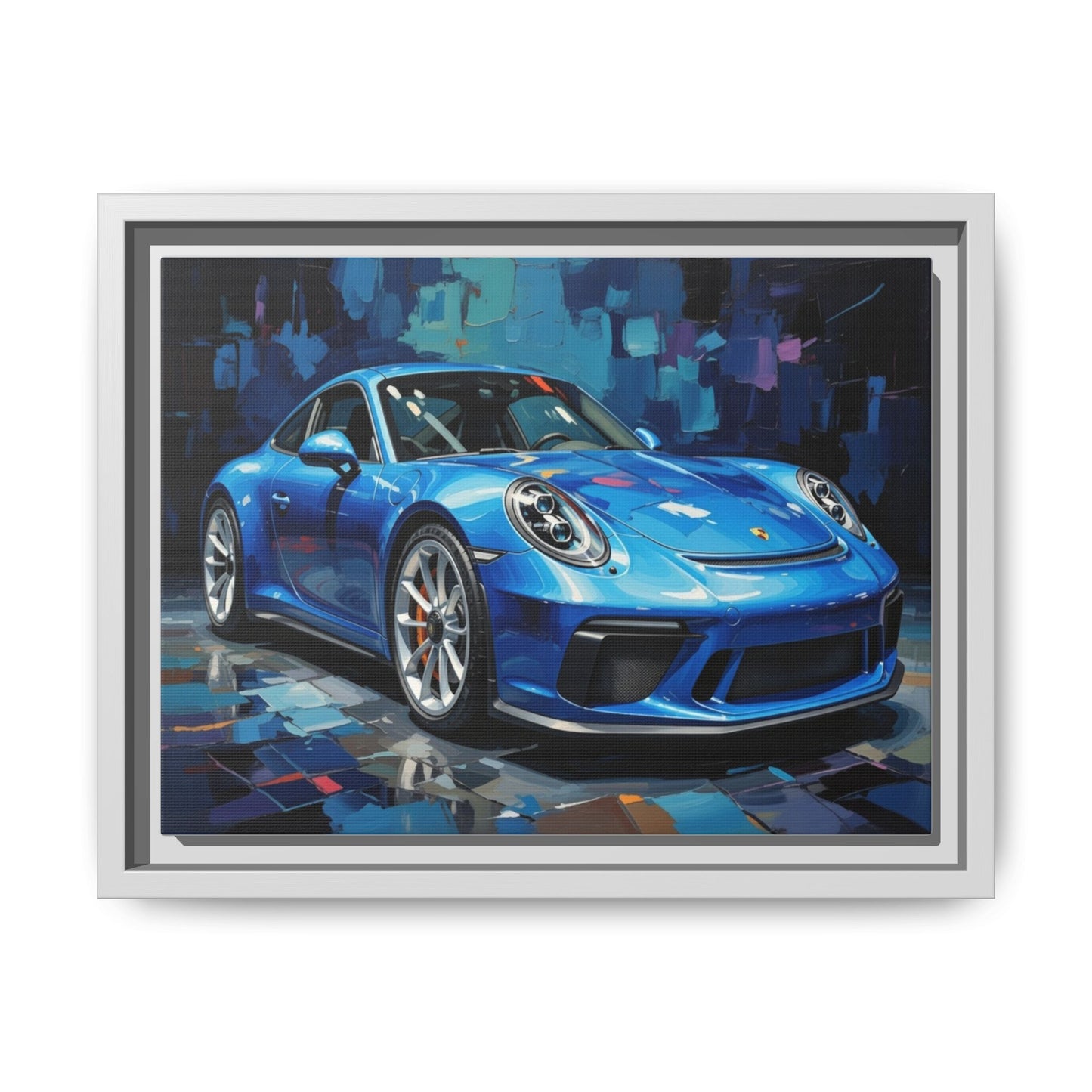 Blue Sports Car Matte Canvas Framed Print — Modern Automotive Wall Art