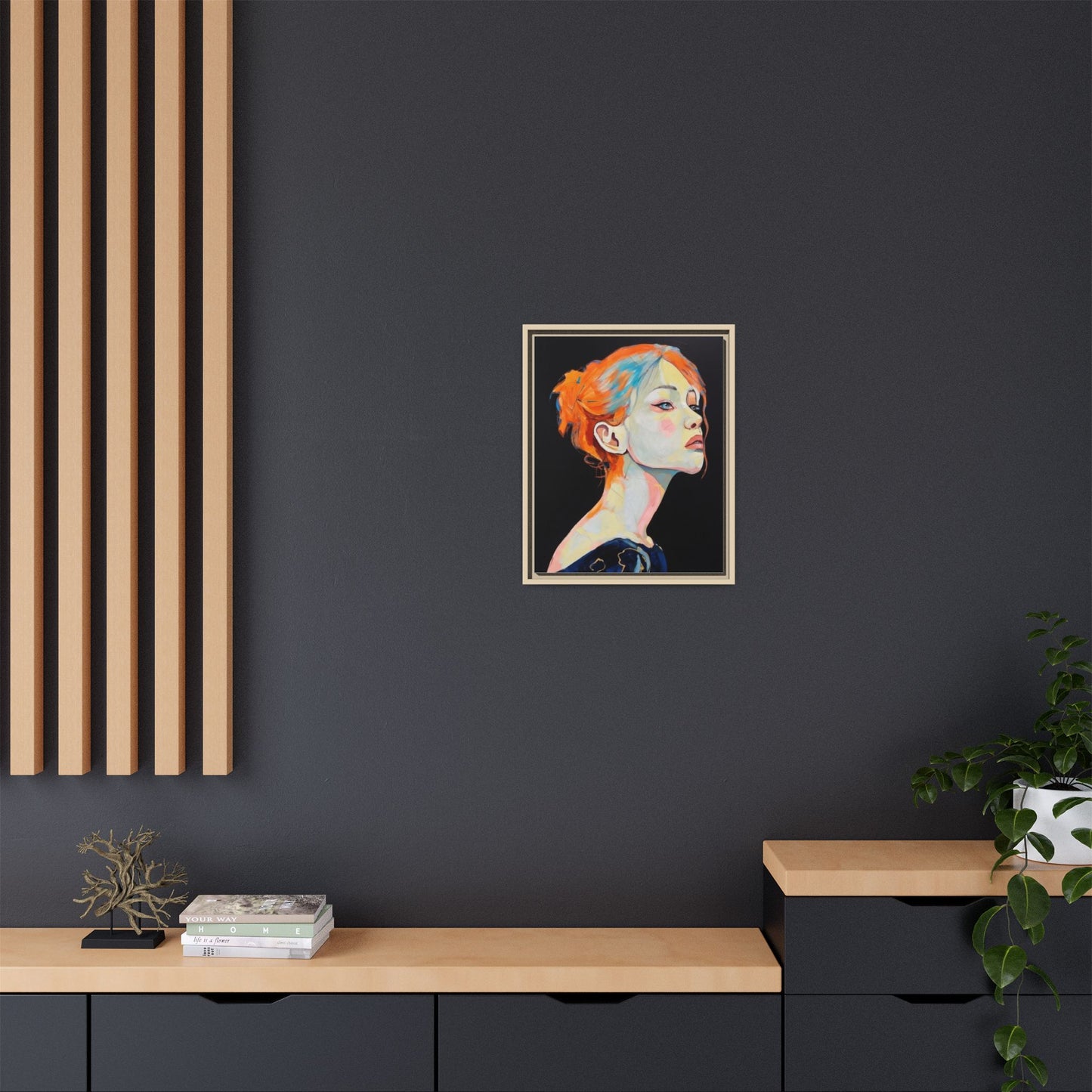 Framed Matte Canvas Portrait — Vibrant Multi‑Color Woman Wall Art