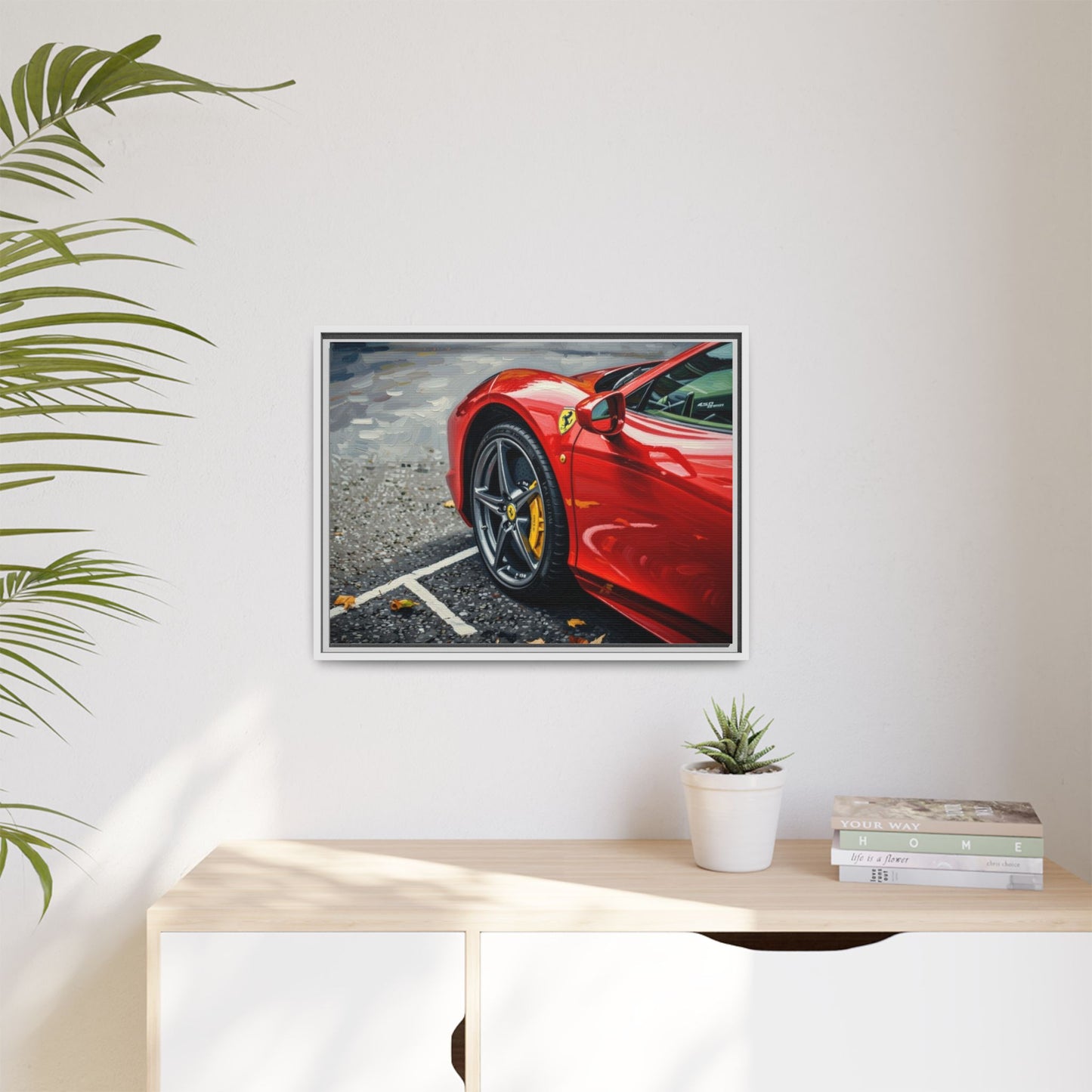 Framed Matte Canvas: Red Sports Car Close-Up Art Print