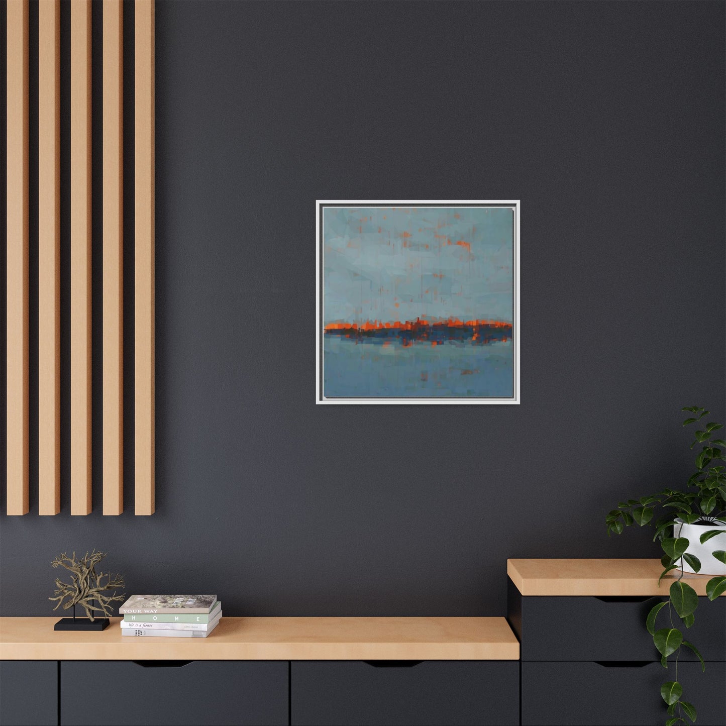 Framed Canvas Art — Teal & Orange Abstract Seascape