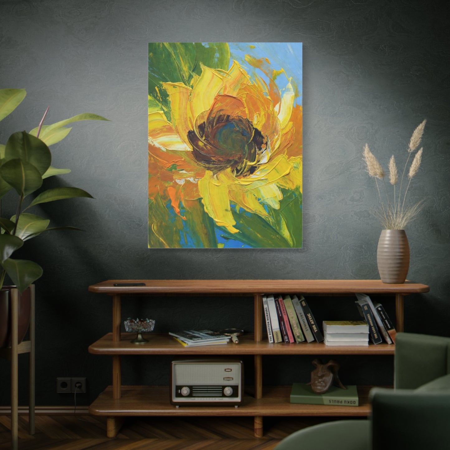 Sunflower Abstract Matte Canvas Wall Art — Bright Floral Painting on Stretched Canvas