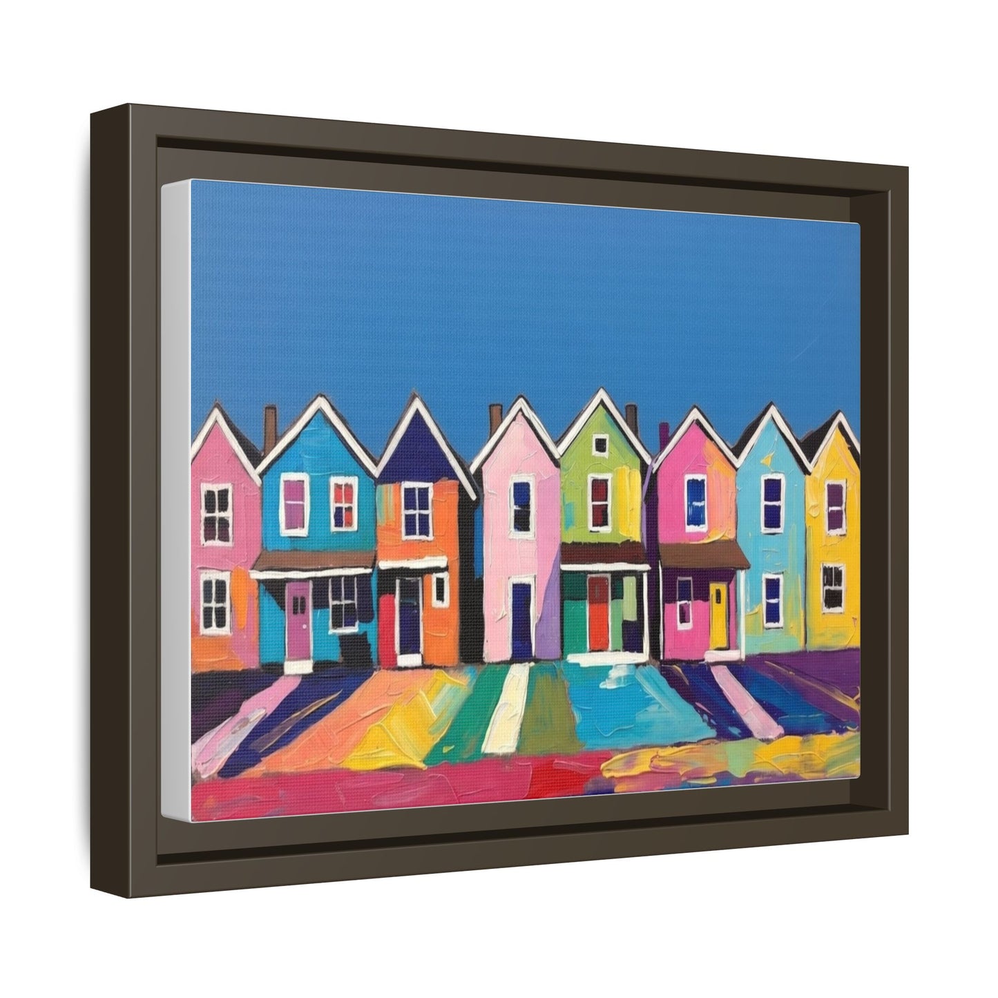 Colorful Beach Houses Matte Canvas Framed Wall Art