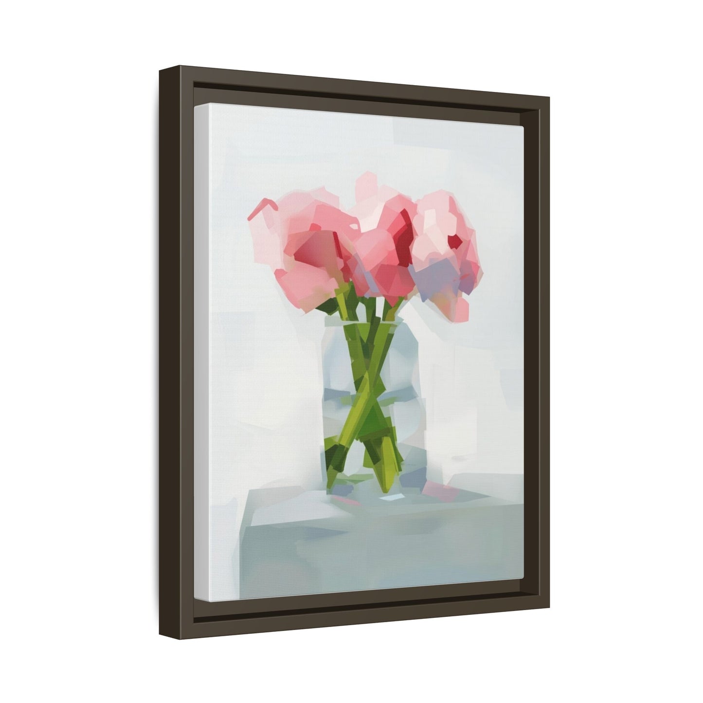 Framed Floral Canvas Art — Pink Peonies in Vase (Matte)