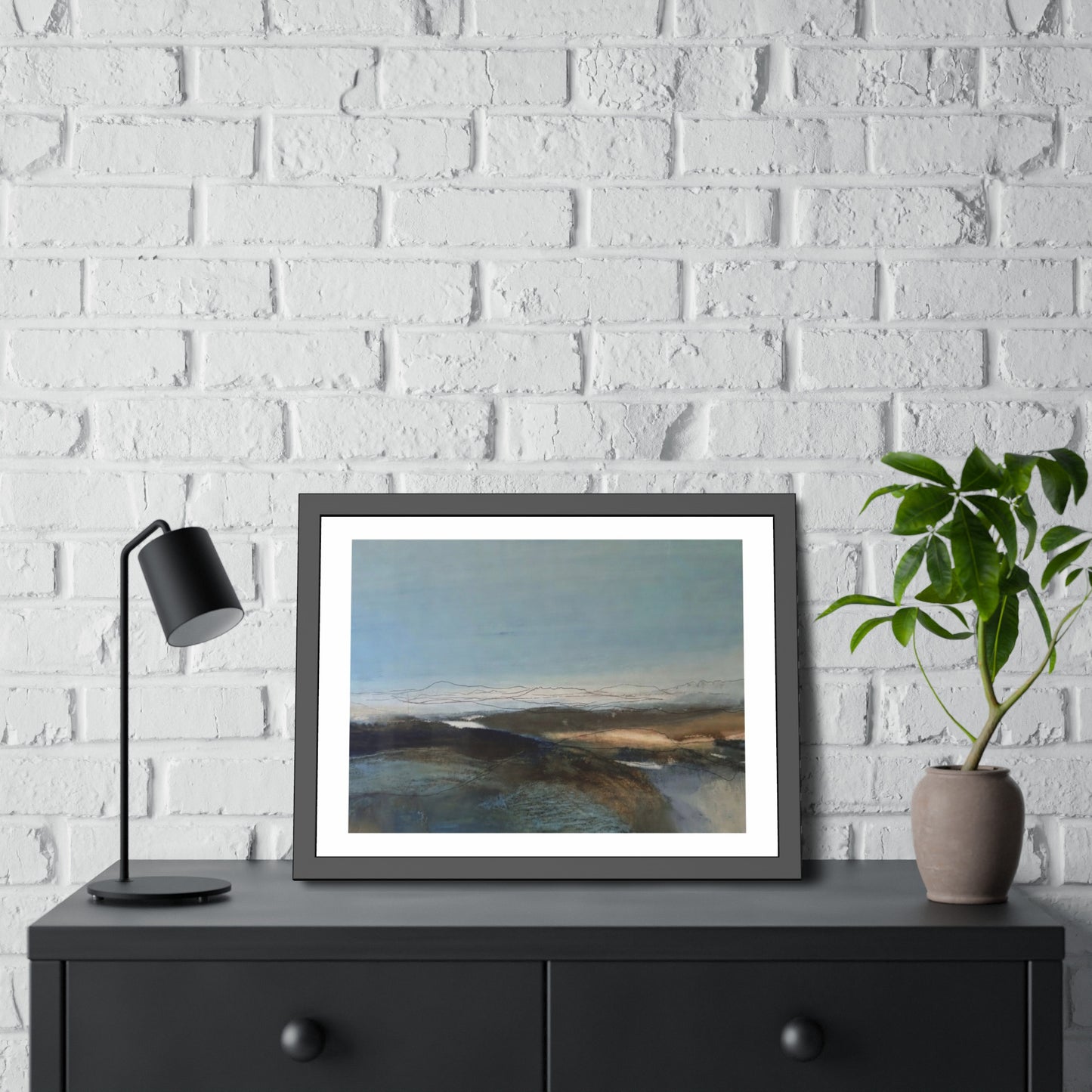Framed Landscape Poster — Serene Blue Abstract Wall Art
