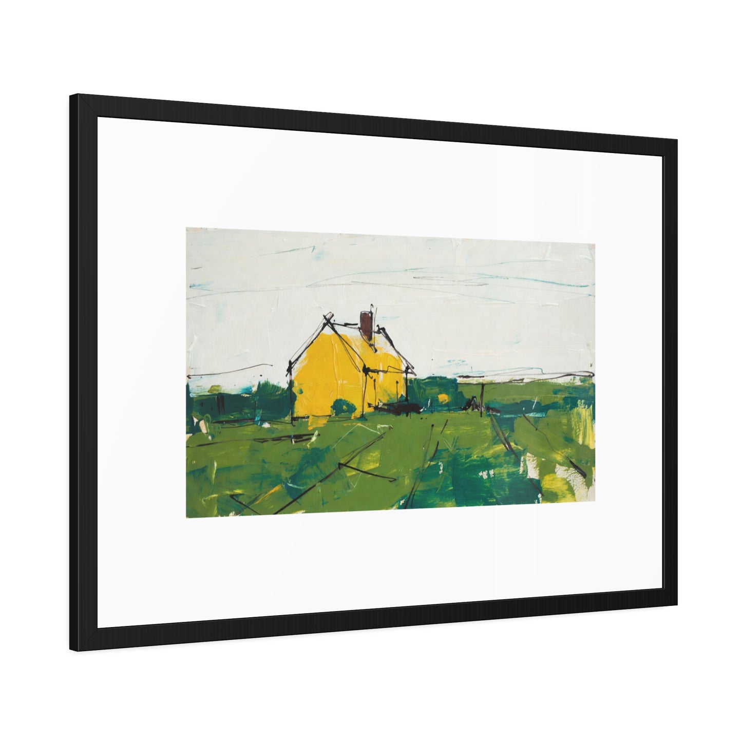 Framed Poster — Yellow Country House Landscape Art Print