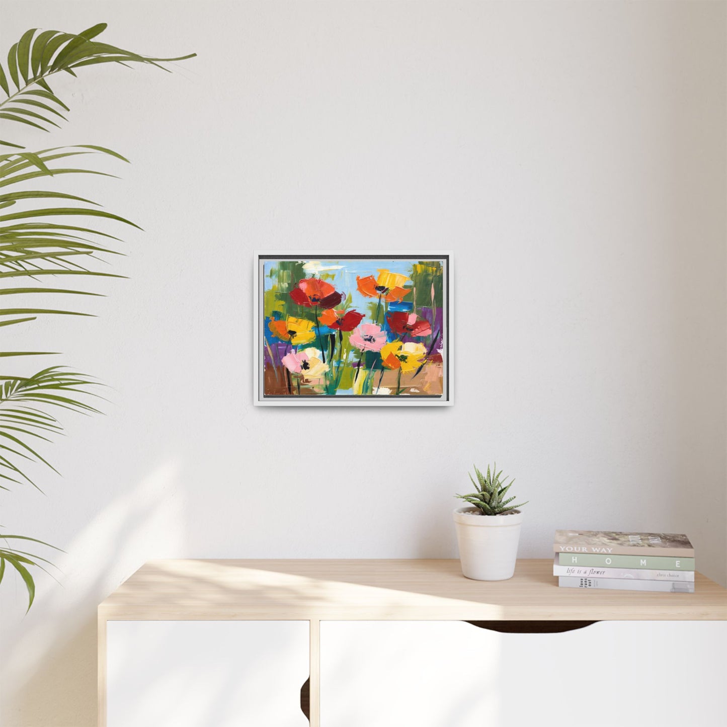 Framed Floral Canvas Print — Colorful Abstract Poppy Artwork
