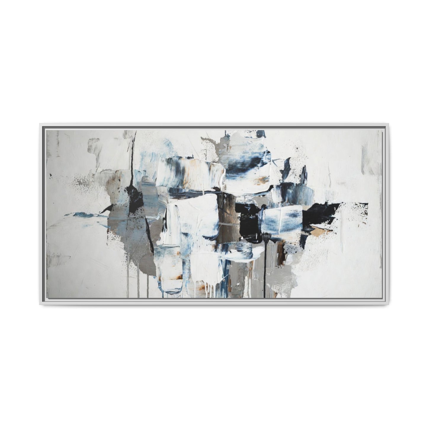 Framed Abstract Canvas Art — Blue Neutral Modern Wall Print