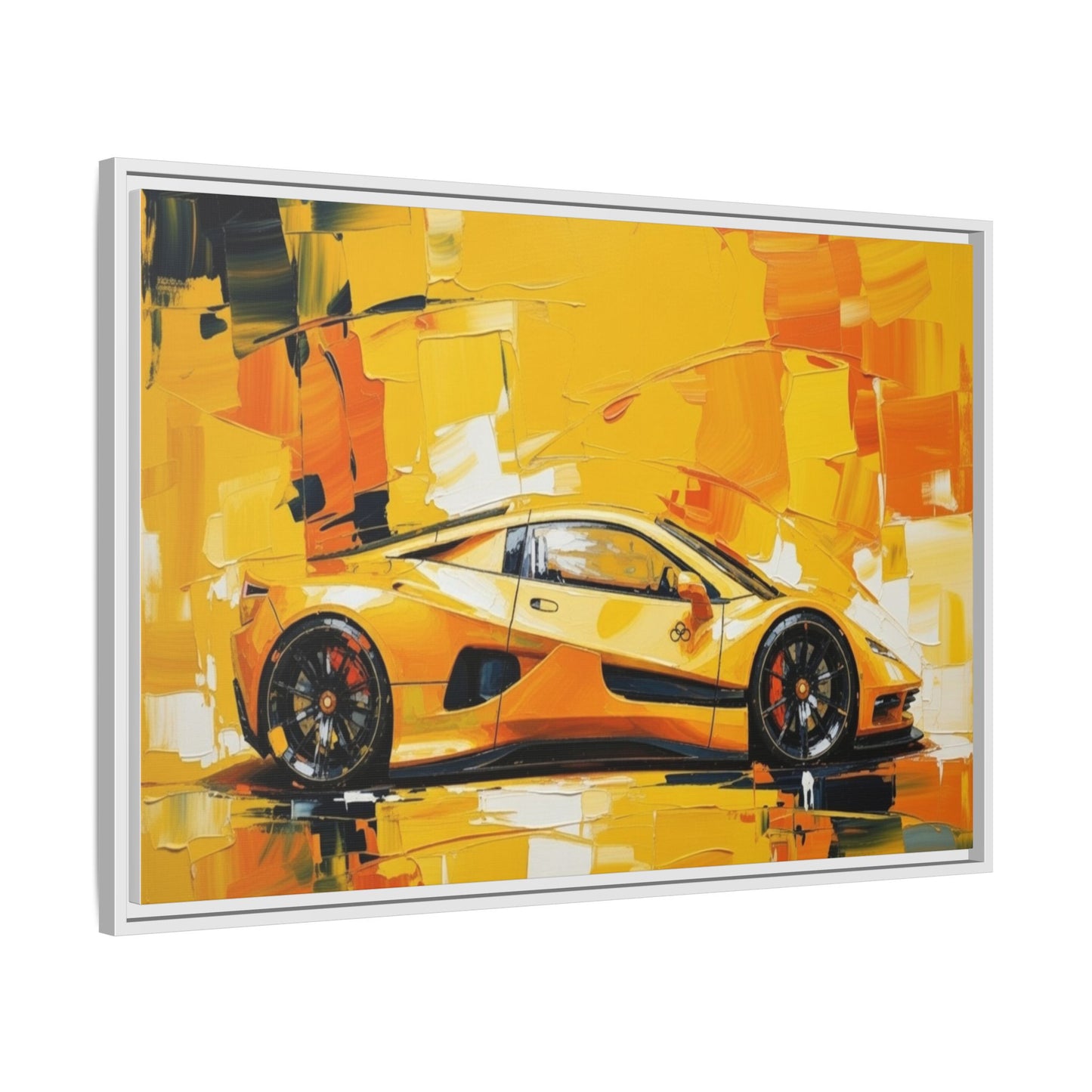 Yellow Sports Car Abstract Matte Canvas Framed Print