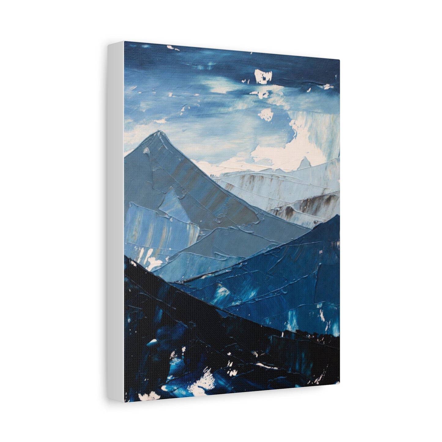 Blue Mountain Abstract Canvas Wall Art – Stretched Matte Mountain Landscape