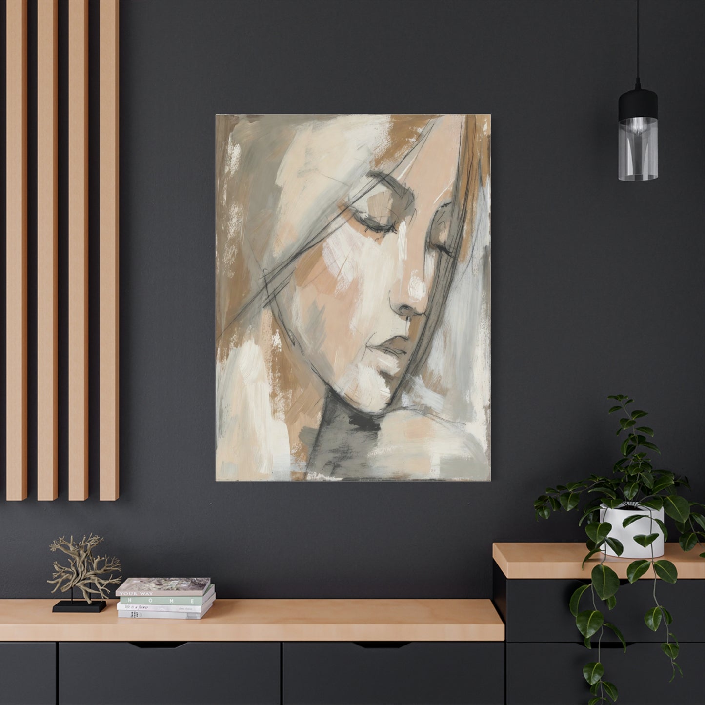 Serene Woman Portrait Matte Canvas Wall Art — Neutral Abstract Face Painting