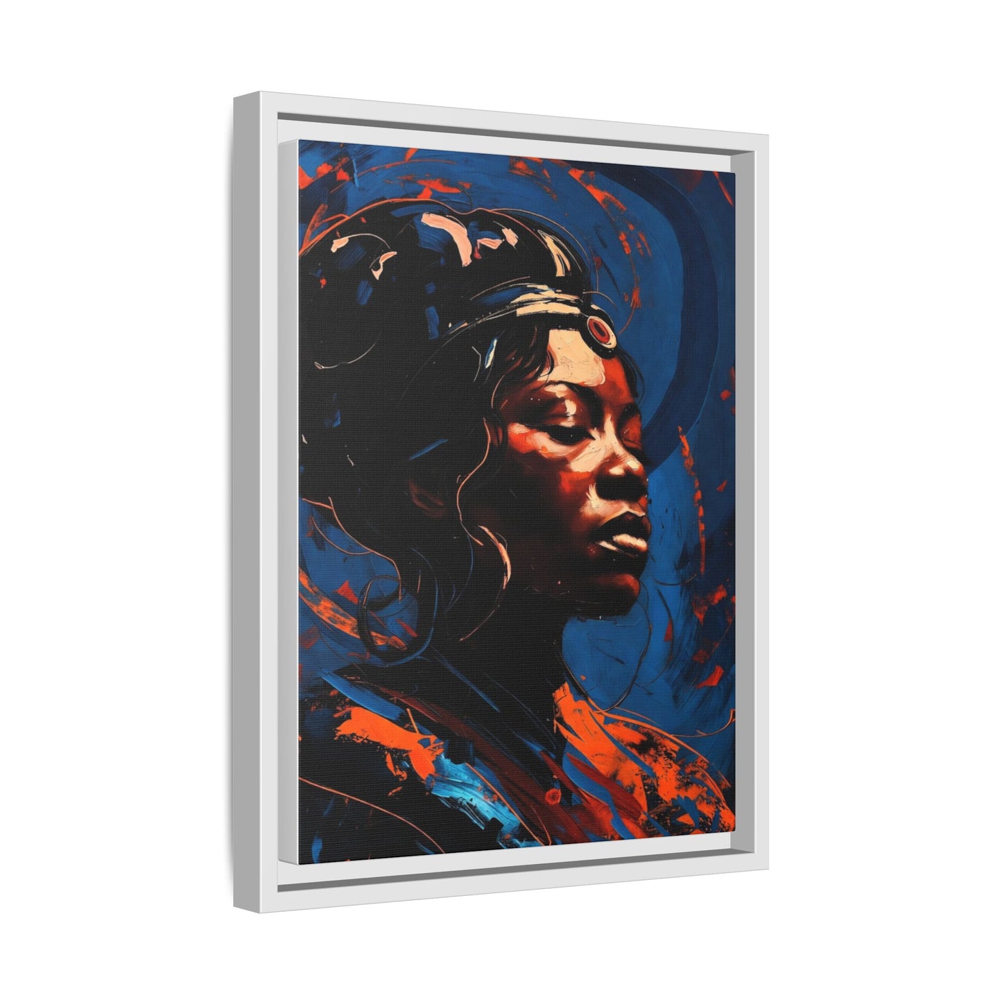 Framed Matte Canvas Art - Vibrant Portrait of a Black Woman (Multi-Color)