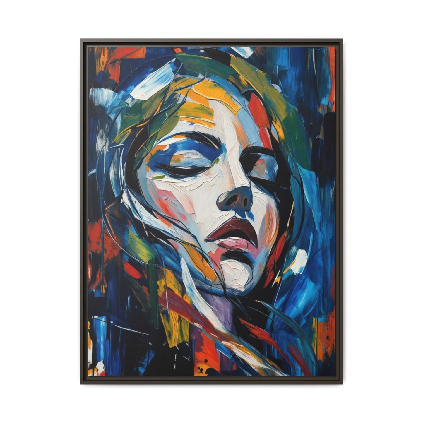 Abstract Colorful Woman Portrait — Framed Matte Canvas Wall Art