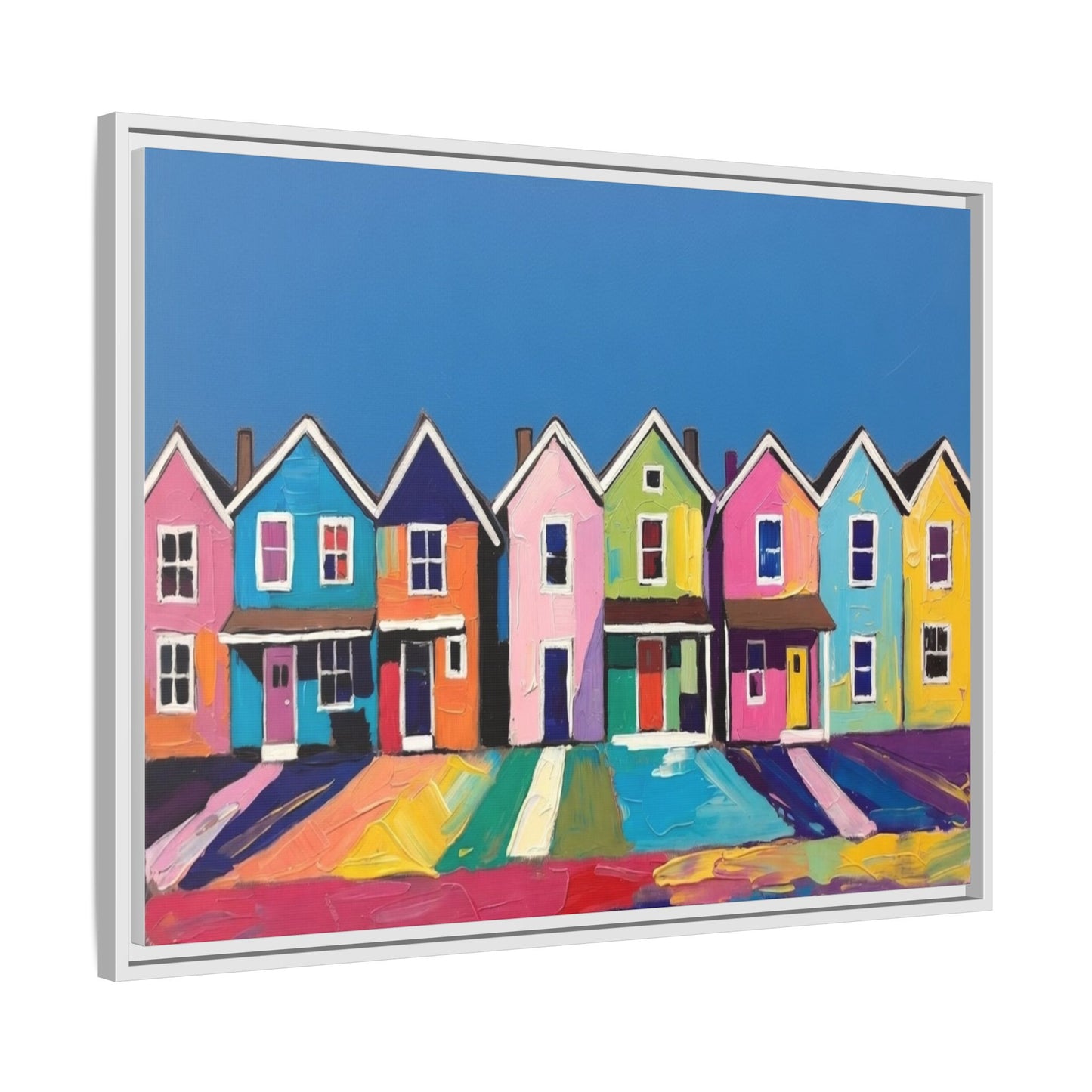 Colorful Beach Houses Matte Canvas Framed Wall Art