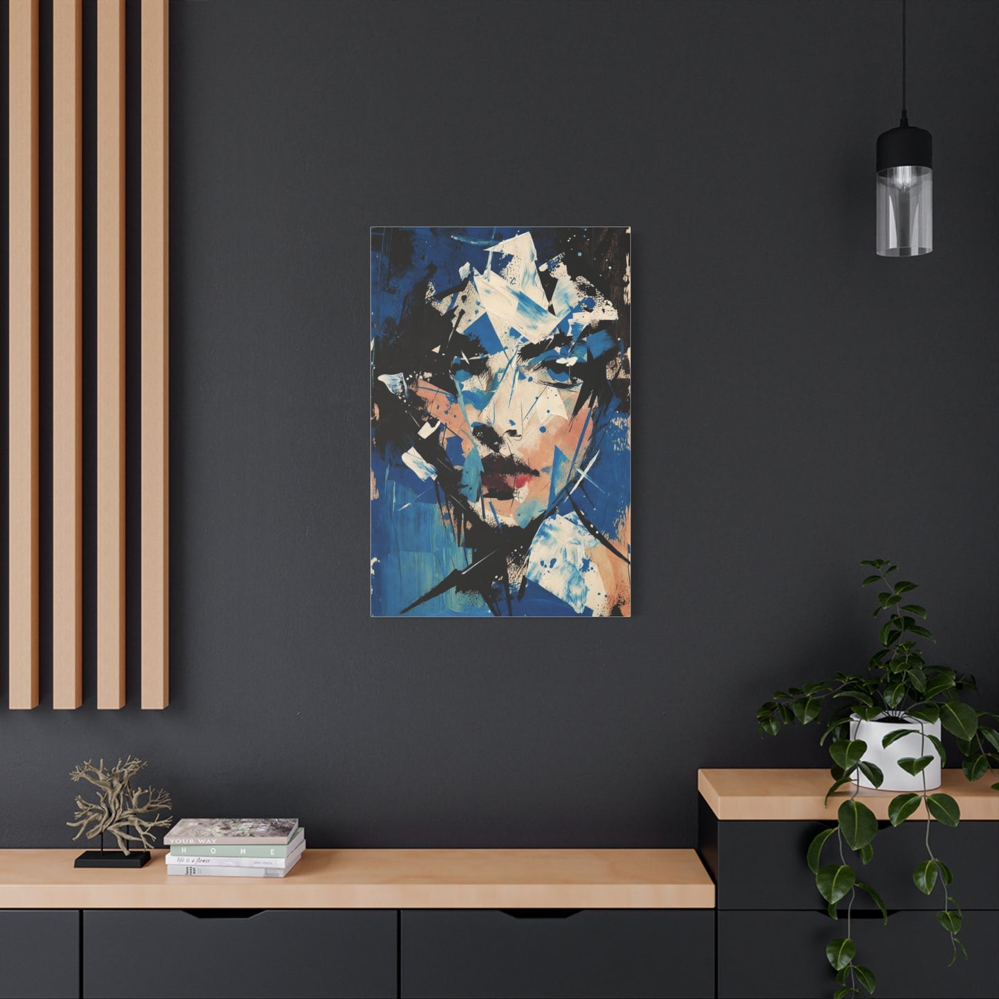 Abstract Blue Portrait Canvas Print — Modern Stretched Wall Art