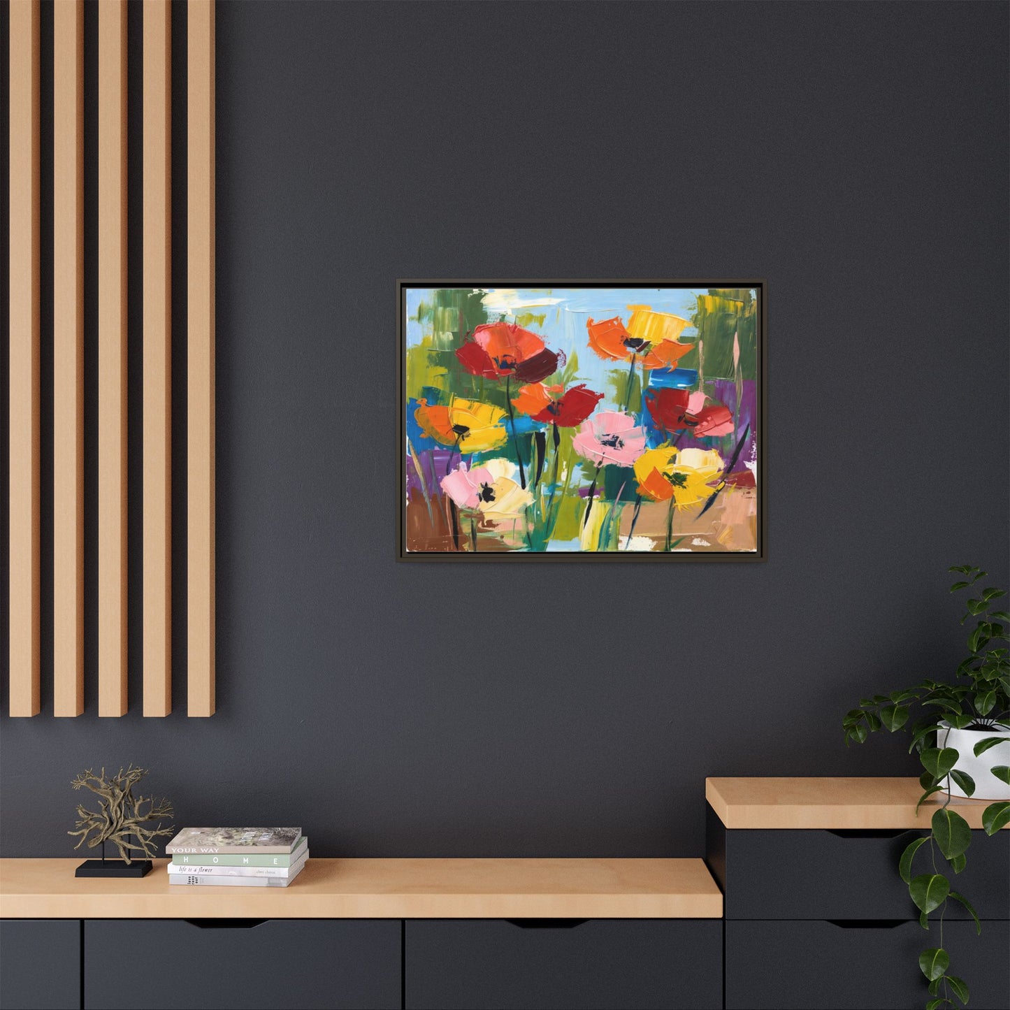 Framed Floral Canvas Print — Colorful Abstract Poppy Artwork