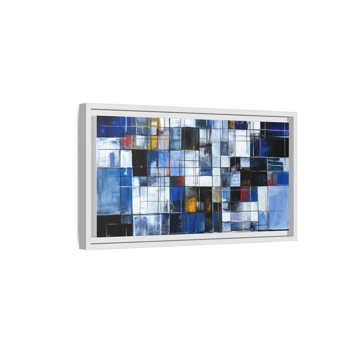 Abstract Blue Grid Matte Canvas Framed Art Print