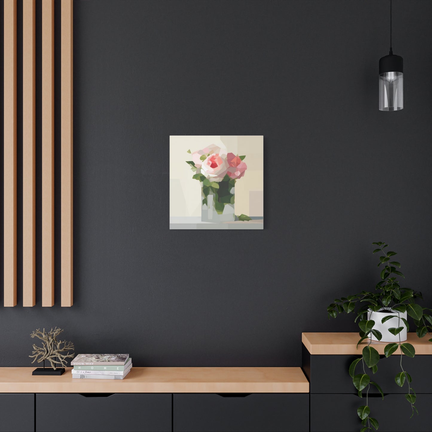 Pink Rose Still Life Canvas — Modern Floral Wall Art, Matte Stretched Canvas
