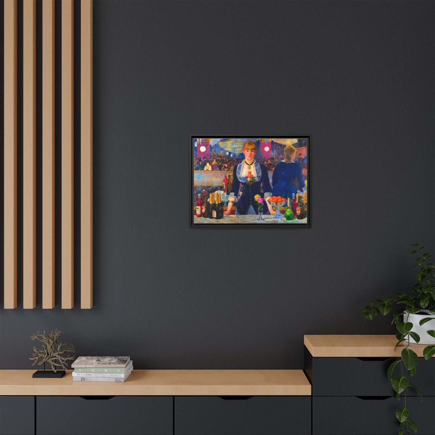 Framed Matte Canvas Print — Vintage Parisian Bar Scene