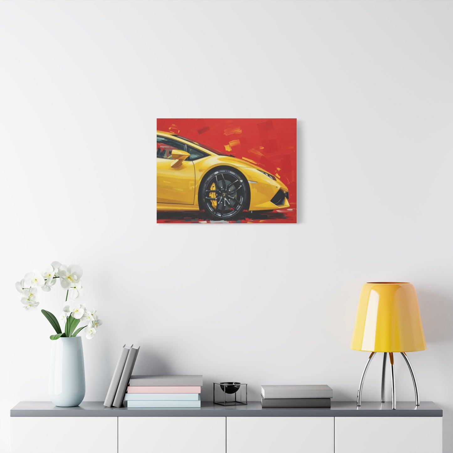 Yellow Sports Car Canvas Print - Modern Automotive Wall Art (Matte Stretched)