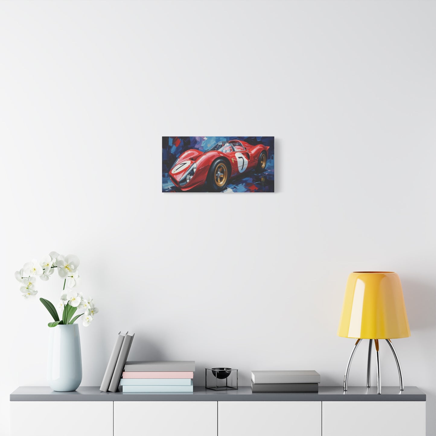 Vintage Ferrari Racing Car Canvas Print — Red Classic Sports Car Artwork (Matte Stretched)