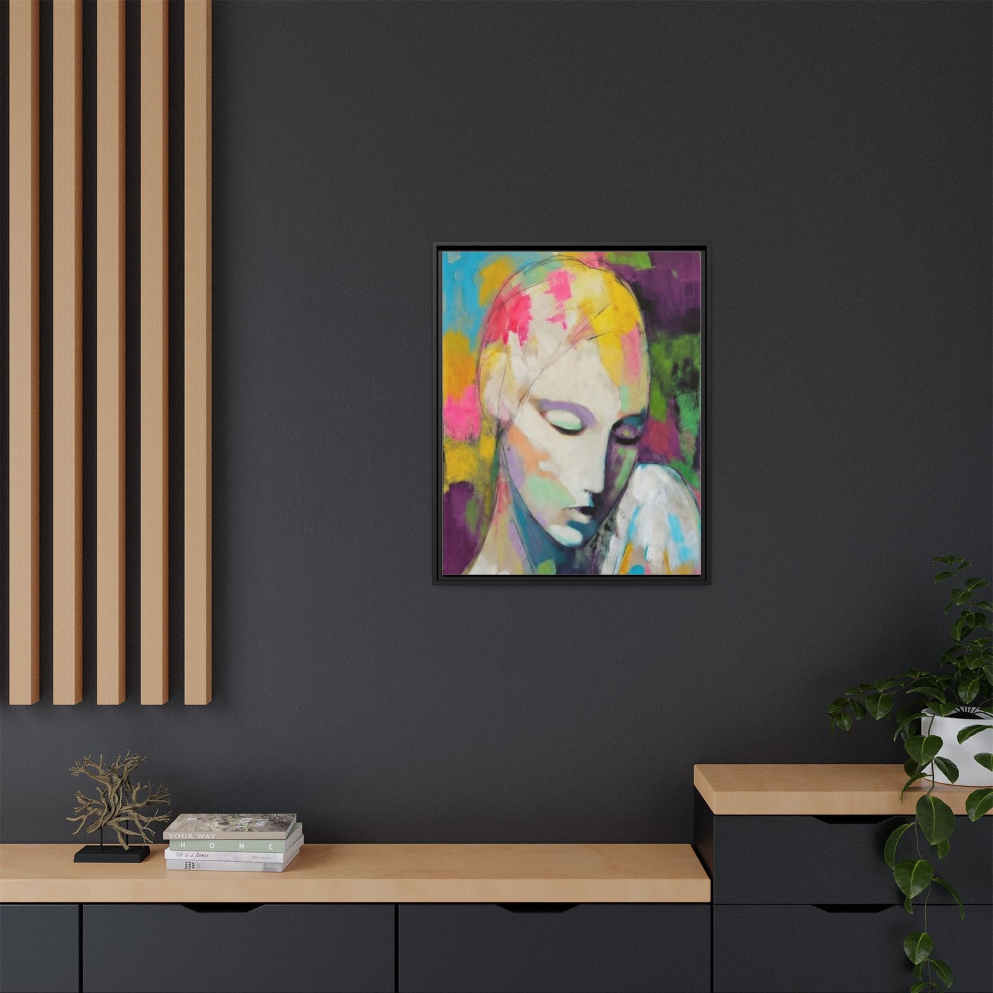 Framed Matte Canvas Art - Colorful Abstract Portrait