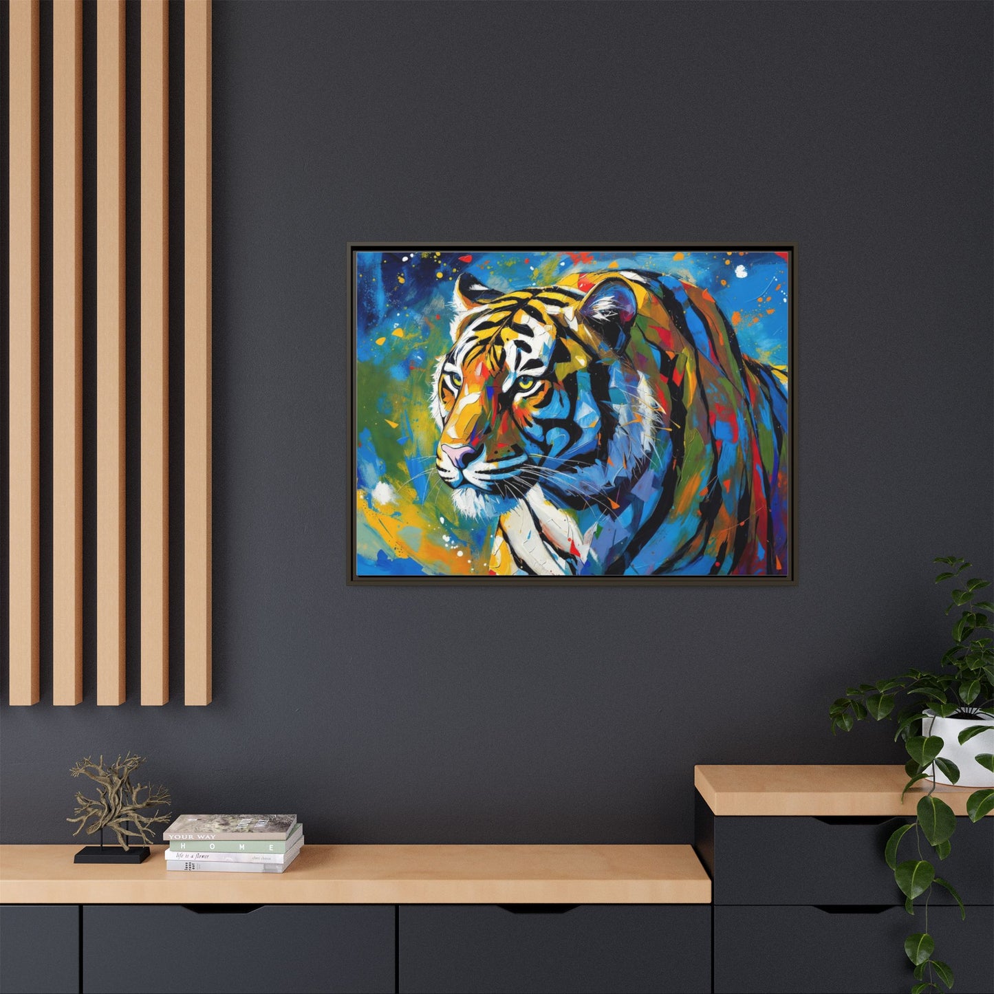 Colorful Tiger Matte Canvas Framed Art — Vibrant Wildlife Wall Decor
