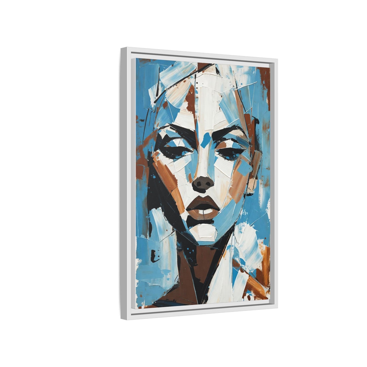 Abstract Blue Face Matte Canvas Wall Art — Framed Modern Portrait Print