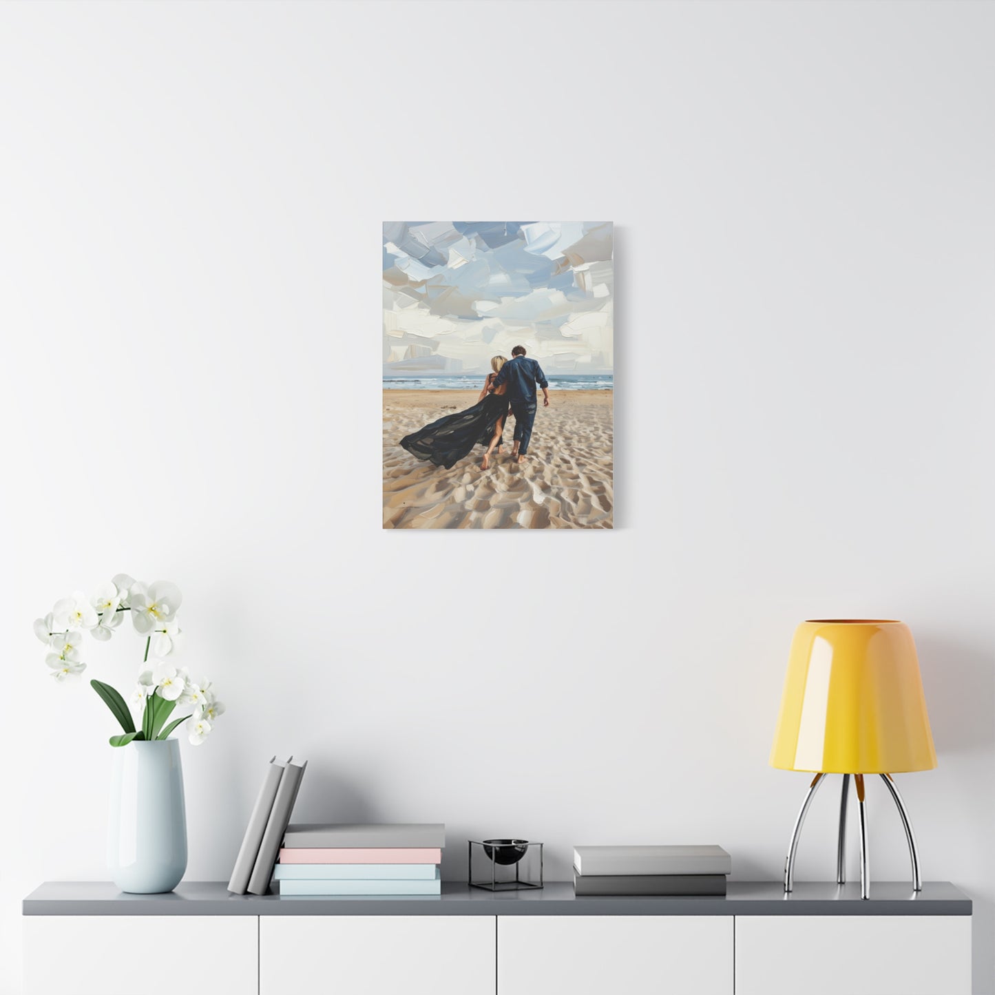 Beach Couple Canvas Print — Romantic Seaside Wall Art, Matte Stretched 1.25"