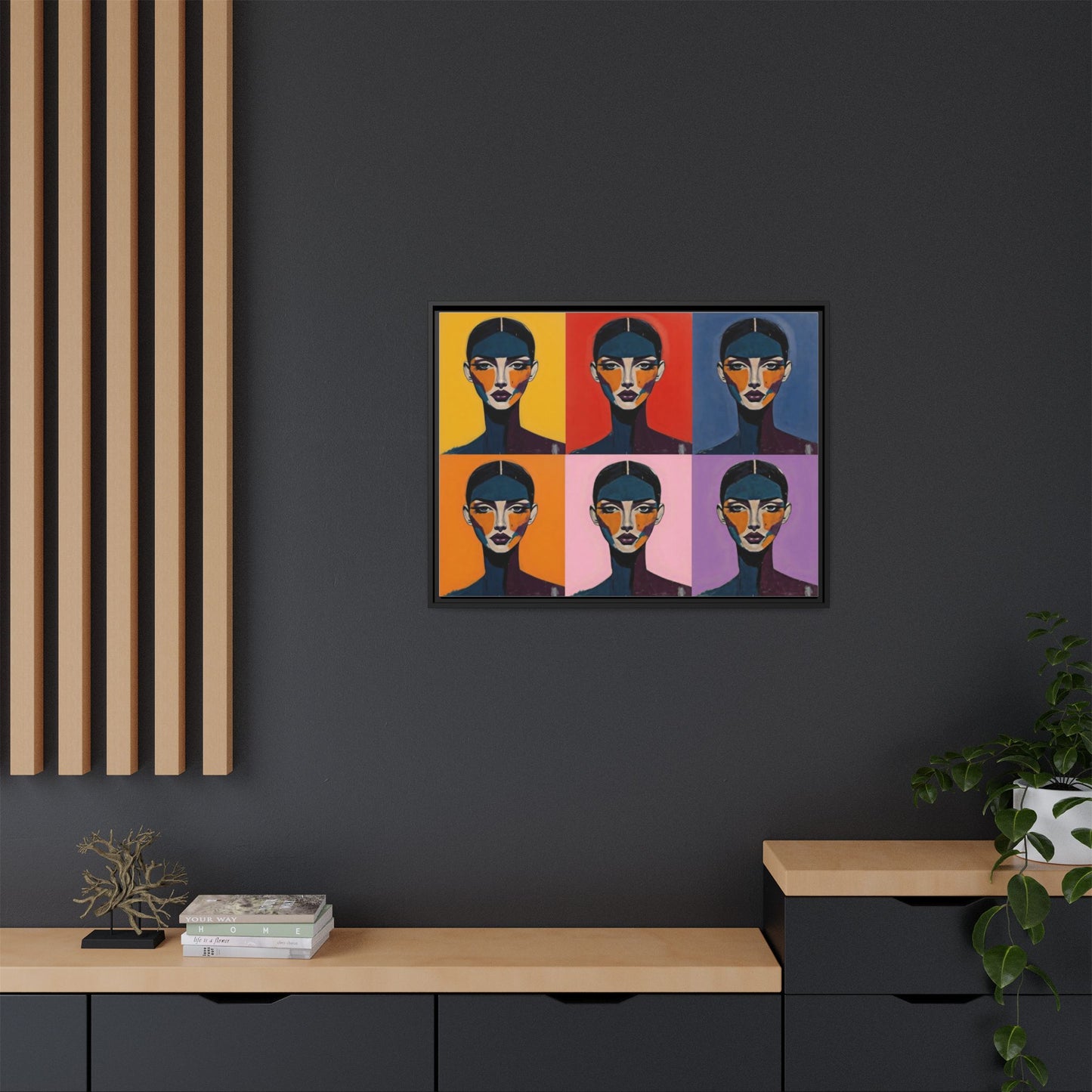 Pop Art Portrait Matte Canvas — Framed Multi-Color Wall Art
