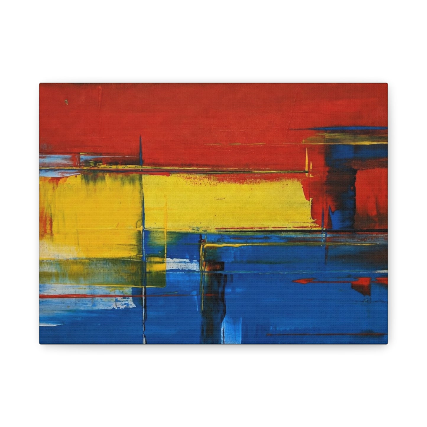 Abstract Color Block Matte Canvas Wall Art — Red, Yellow & Blue Stretched Canvas