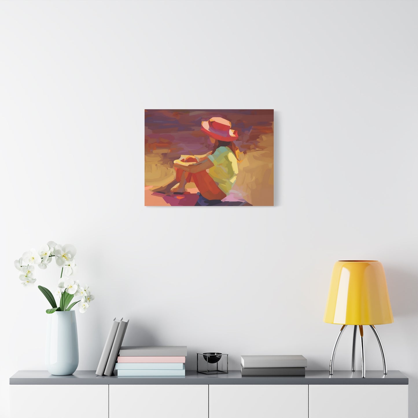Sunset Daydream Canvas Art — Girl in Hat Matte Stretched Wall Art