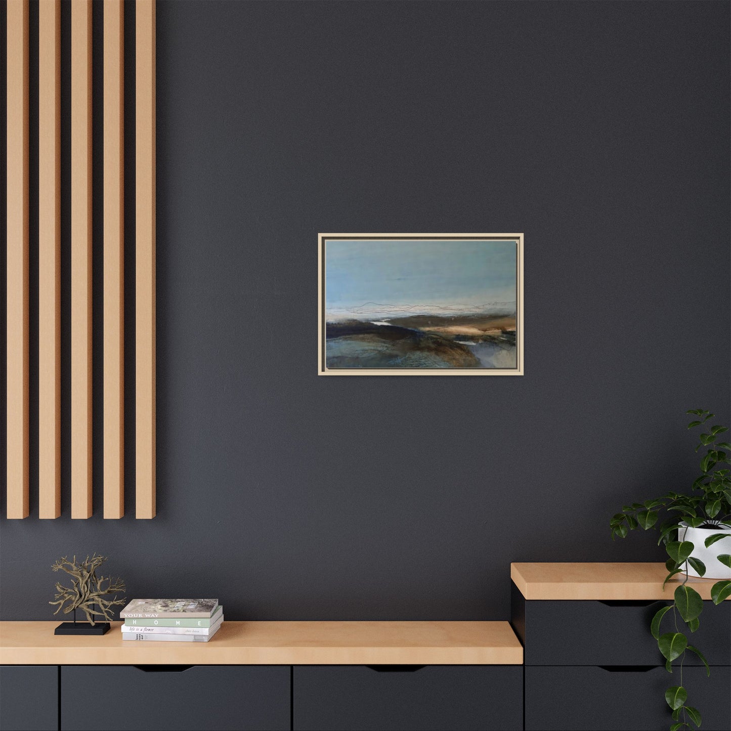 Framed Matte Canvas Wall Art — Serene Abstract Blue Landscape