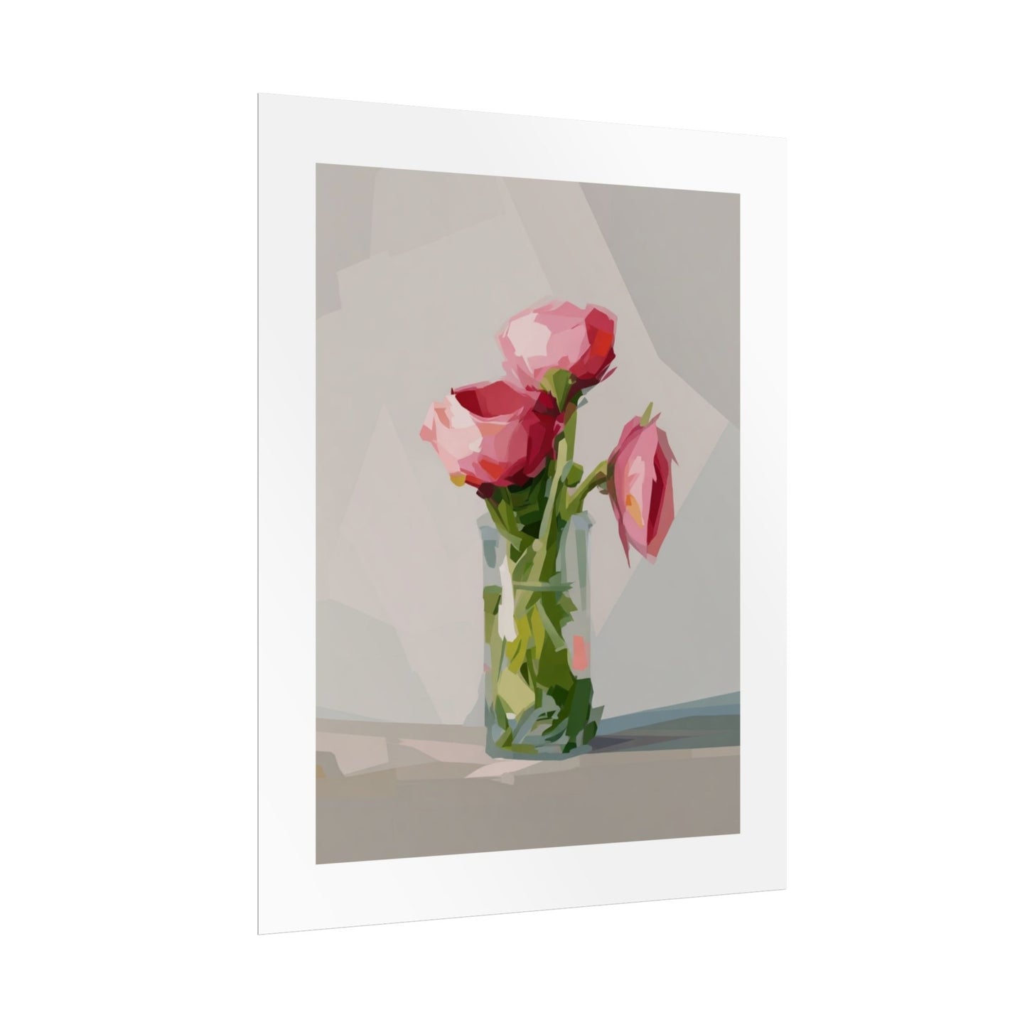 Floral Still Life Poster — Pink Roses in Vase Rolled Art Print