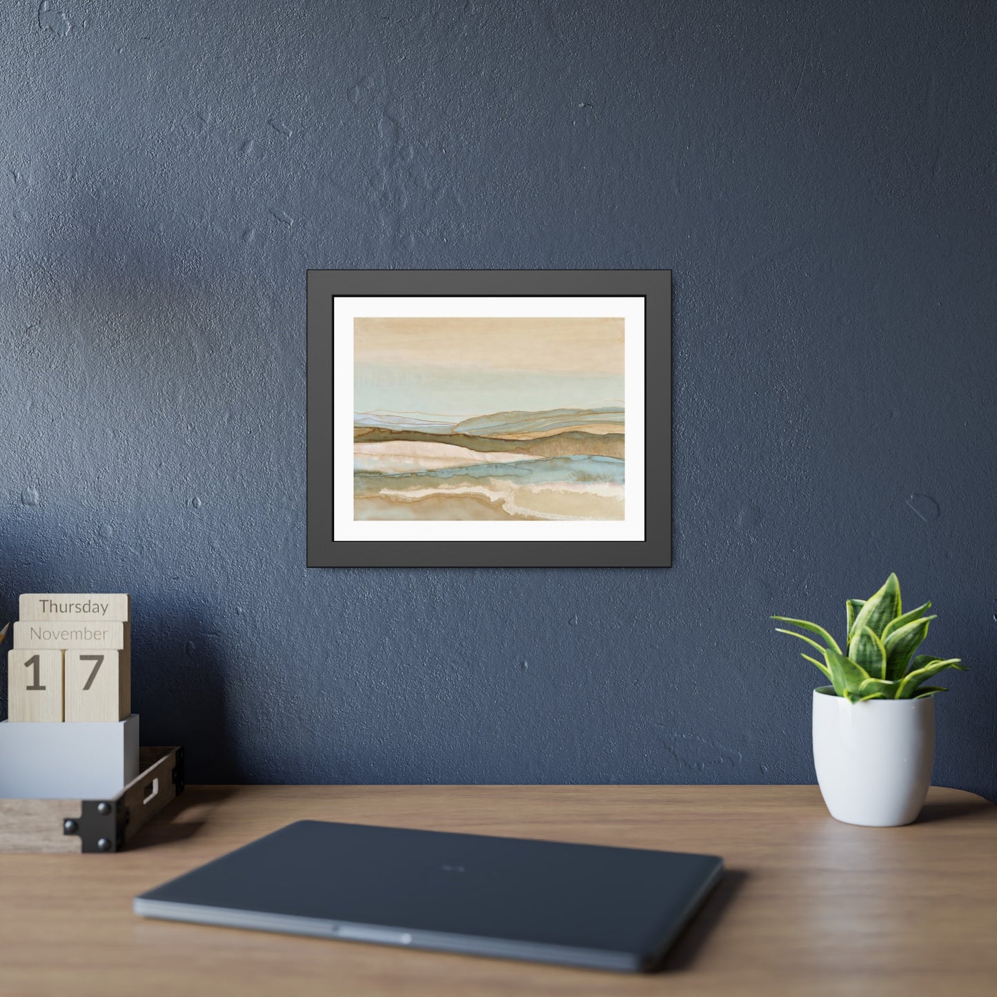 Framed Abstract Landscape Poster — Coastal Watercolor Wall Art