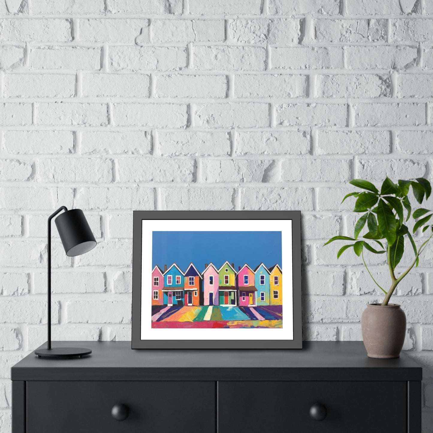 Framed Poster Colorful Row of Houses Wall Art