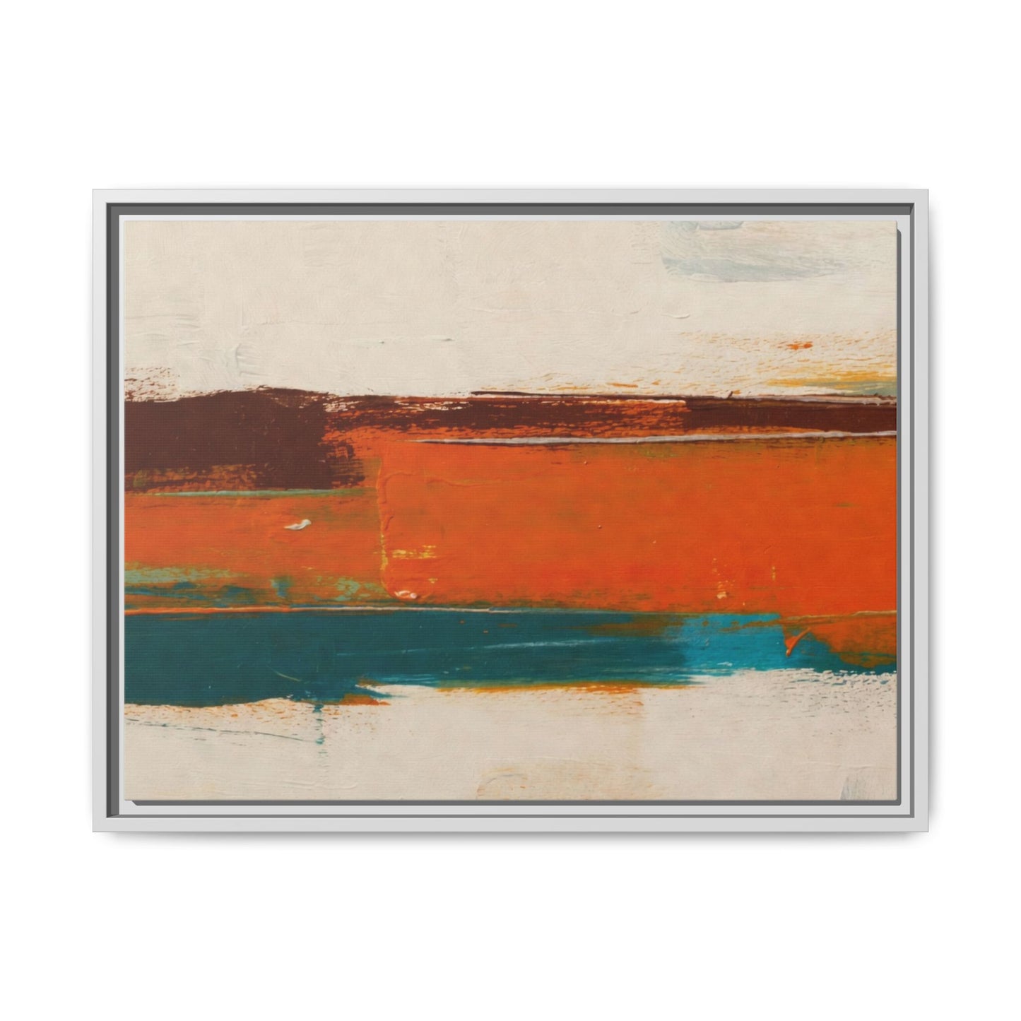 Abstract Horizon Matte Canvas Framed Print — Modern Orange Teal Wall Art