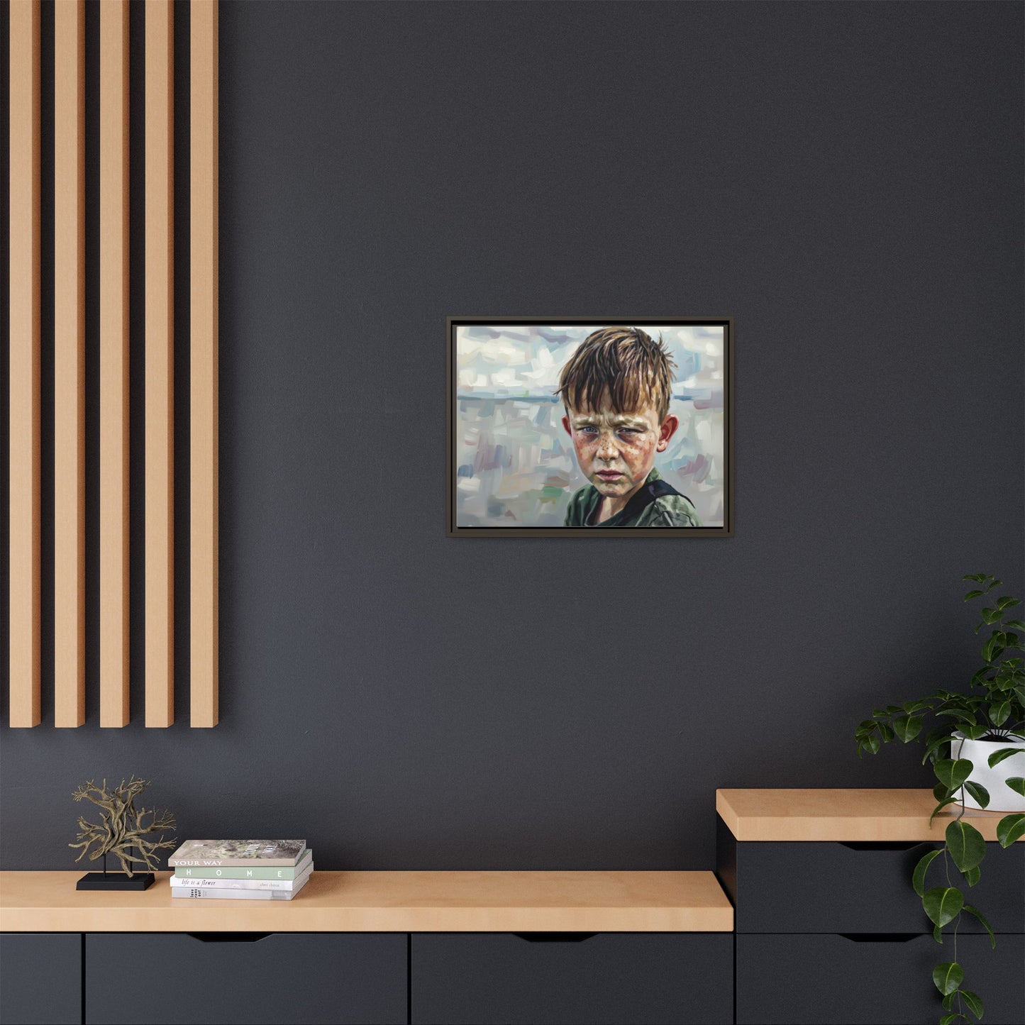 Framed Matte Canvas: Gritty Boy Portrait Art Print
