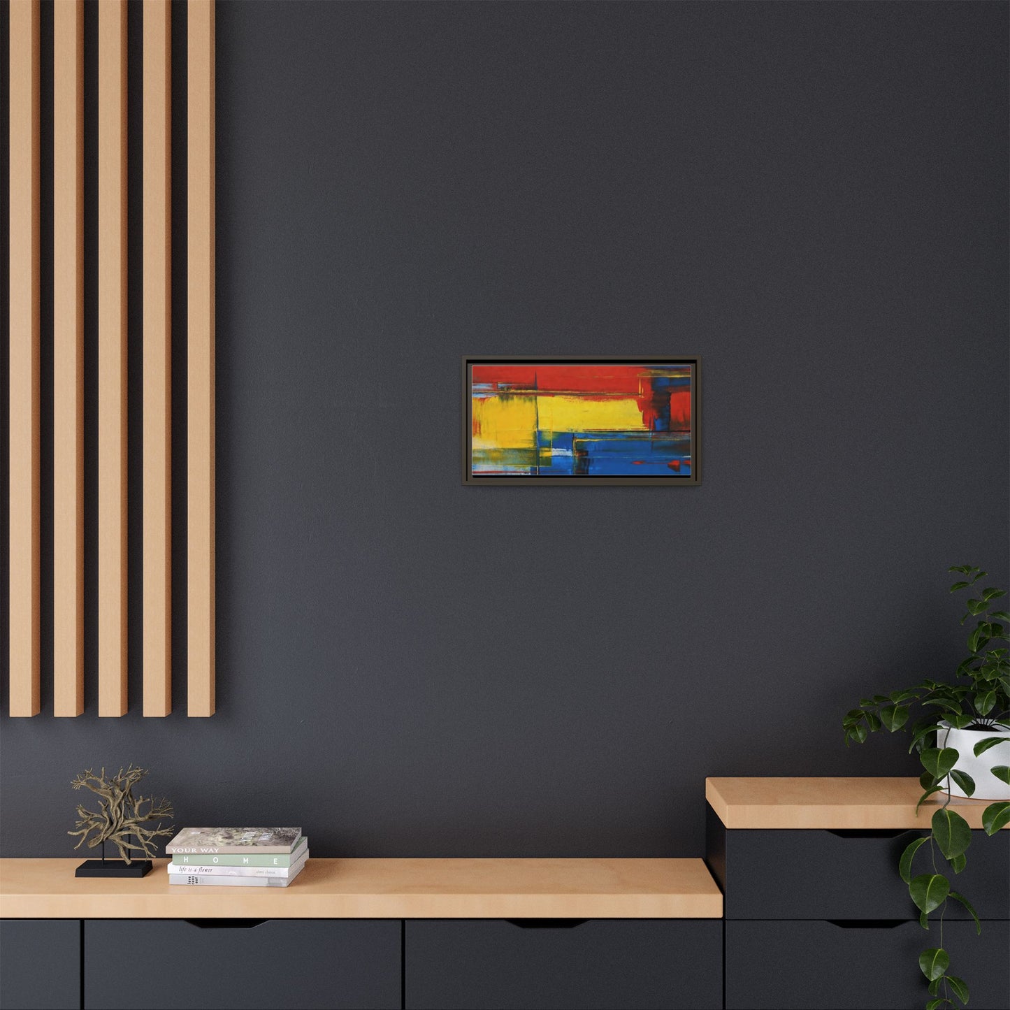 Abstract Color Block Matte Canvas Framed Wall Art — Modern Red Yellow Blue Painting