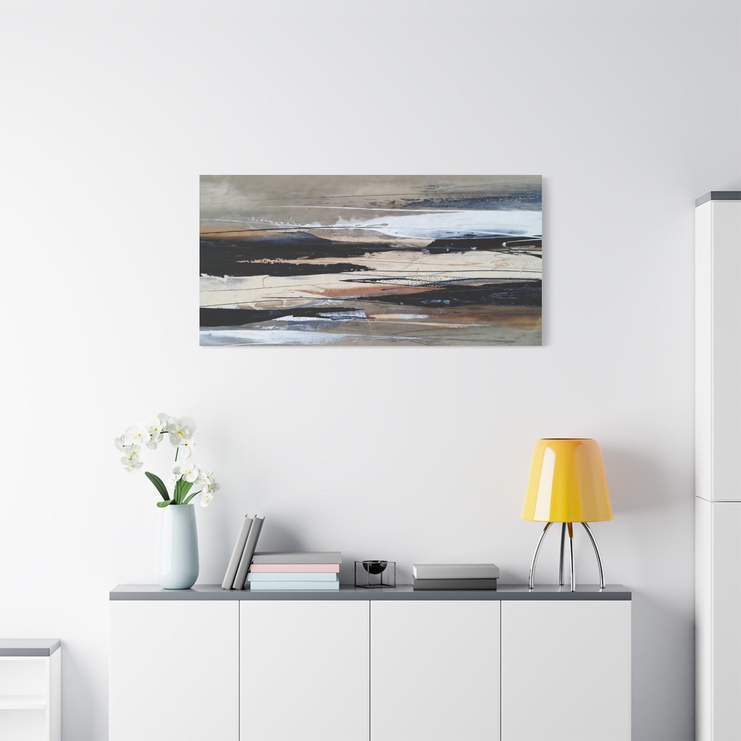 Abstract Coastal Landscape Canvas — Neutral Tones Matte Stretched Wall Art