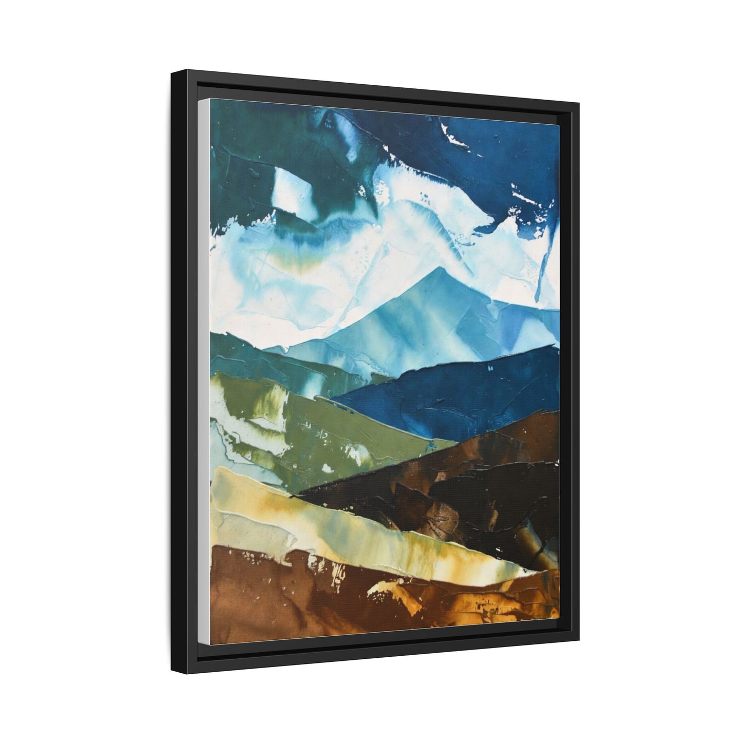 Framed Abstract Mountain Canvas Art — Blue & Earthtone Landscape Print