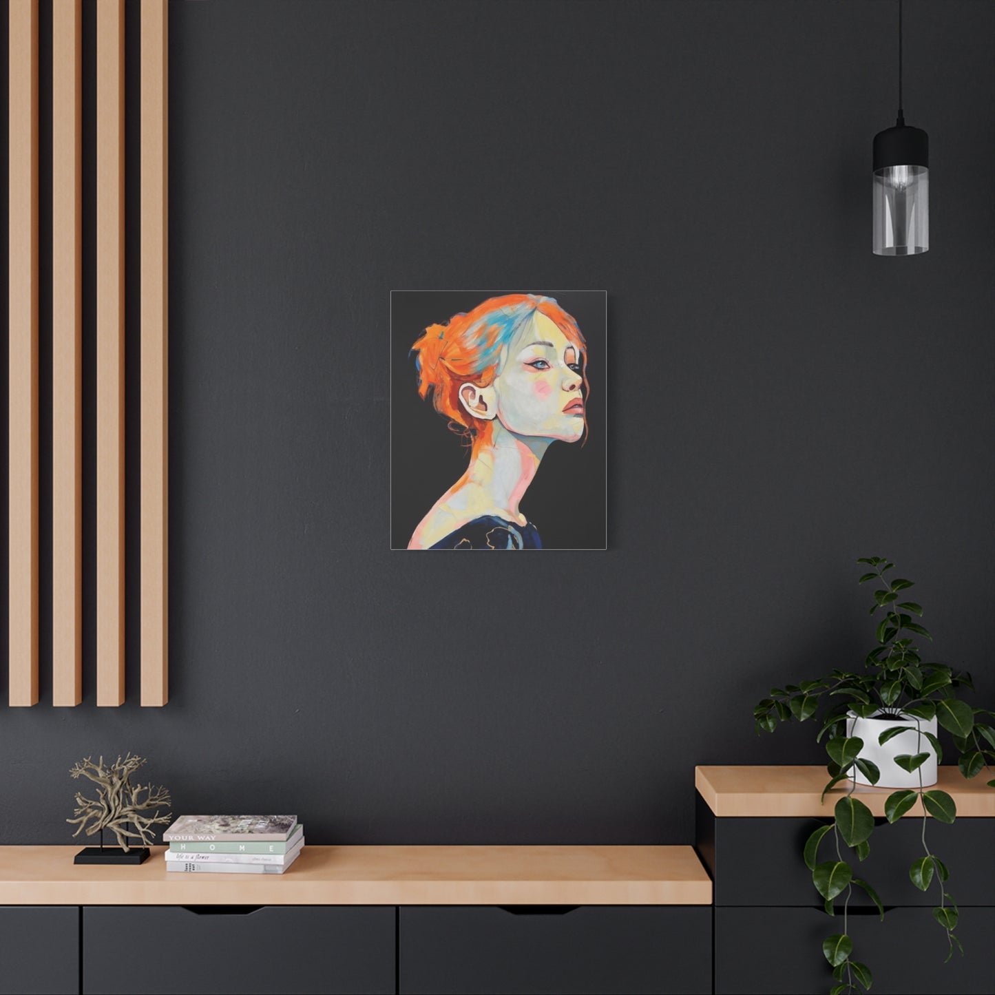 Contemplative Portrait Matte Canvas Wall Art — Colorful Female Profile Painting