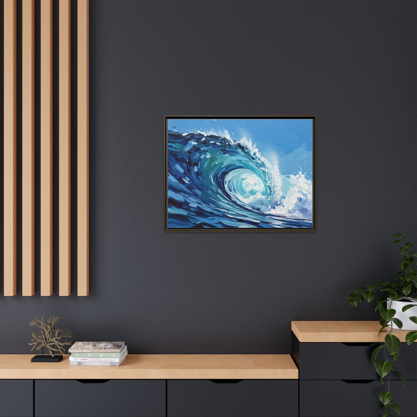 Framed Matte Canvas Wave Art — Blue Ocean Surf Wall Decor