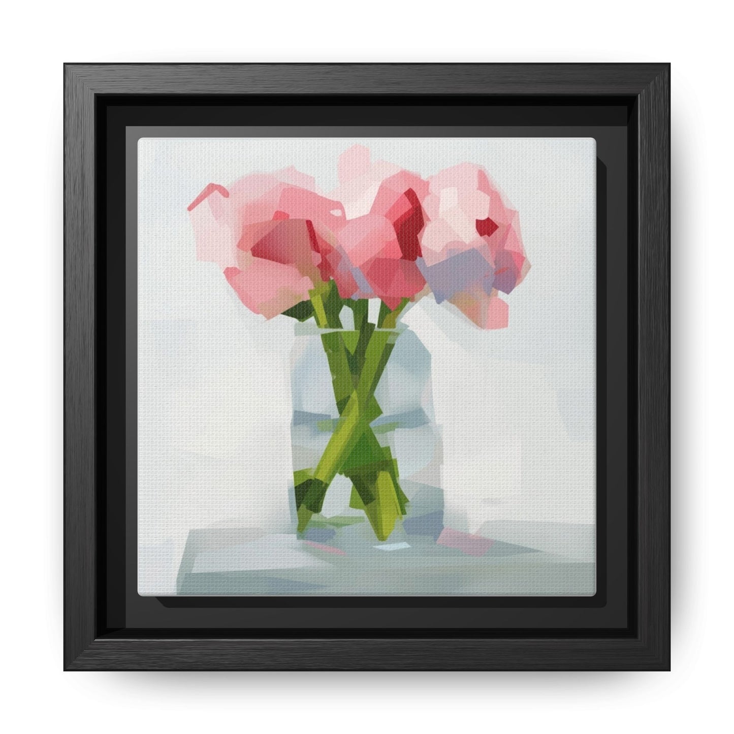 Framed Floral Canvas Art — Pink Peonies in Vase (Matte)