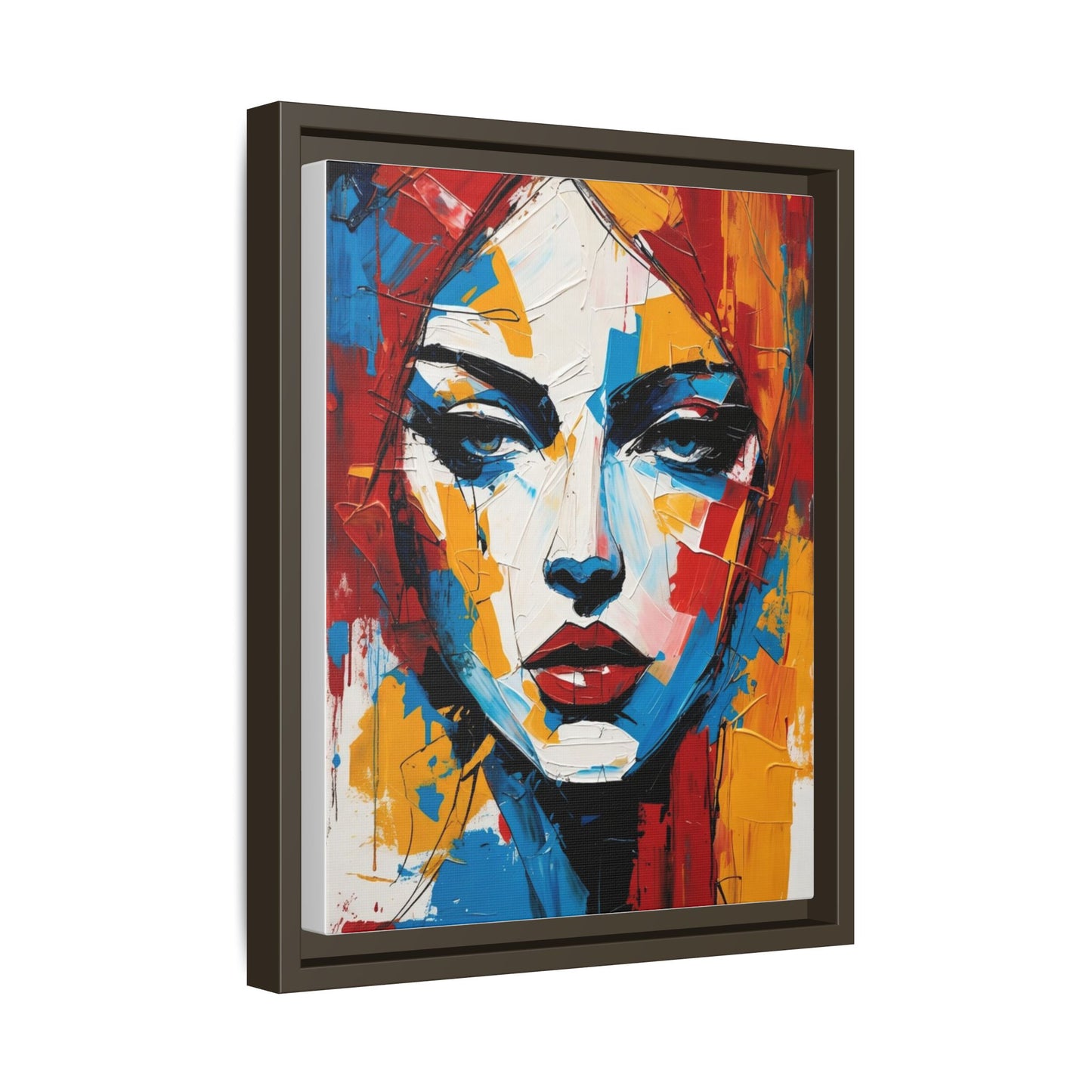 Framed Abstract Portrait Canvas — Colorful Female Face Wall Art