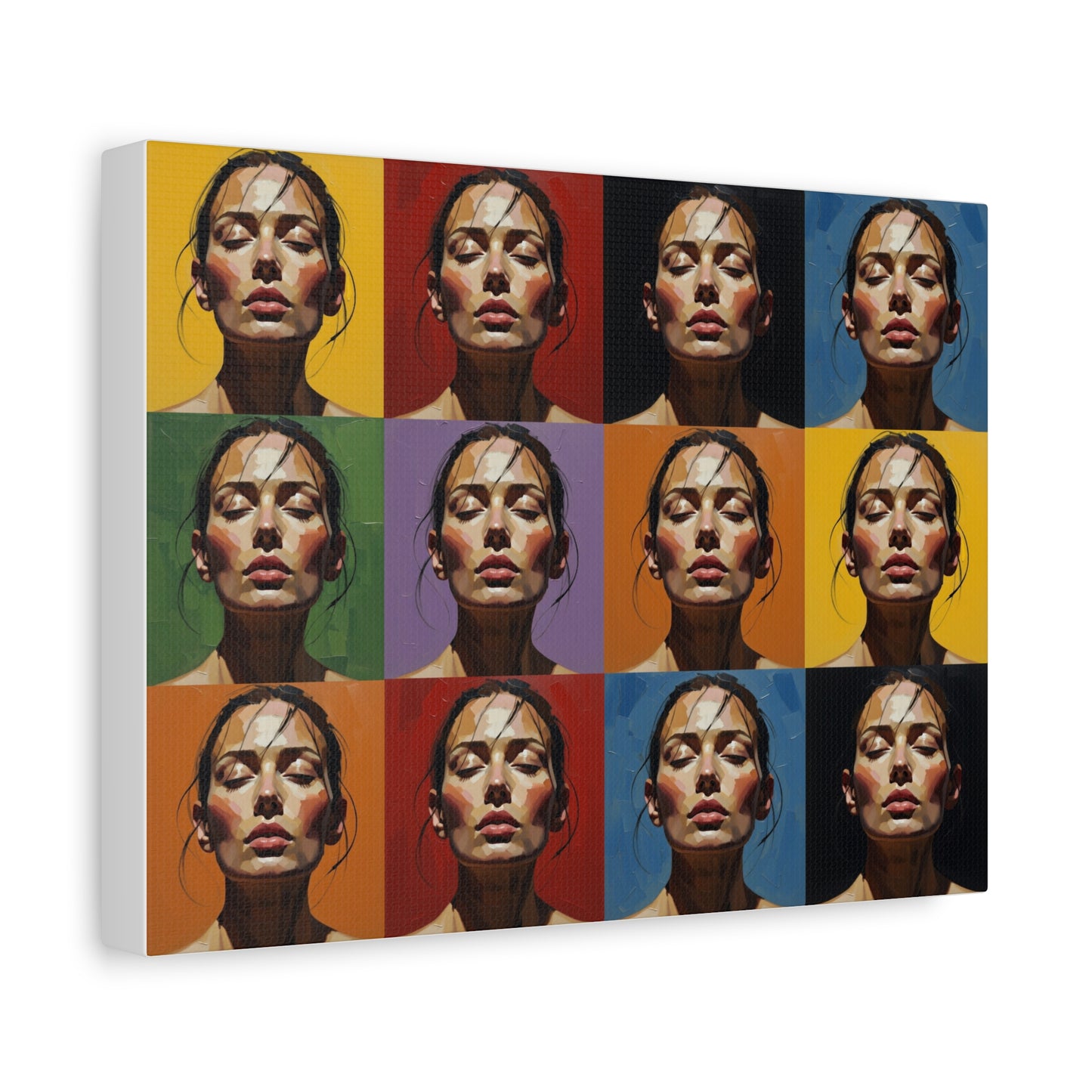 Pop Art Portrait Canvas - Color Grid Stretched Matte Wall Art