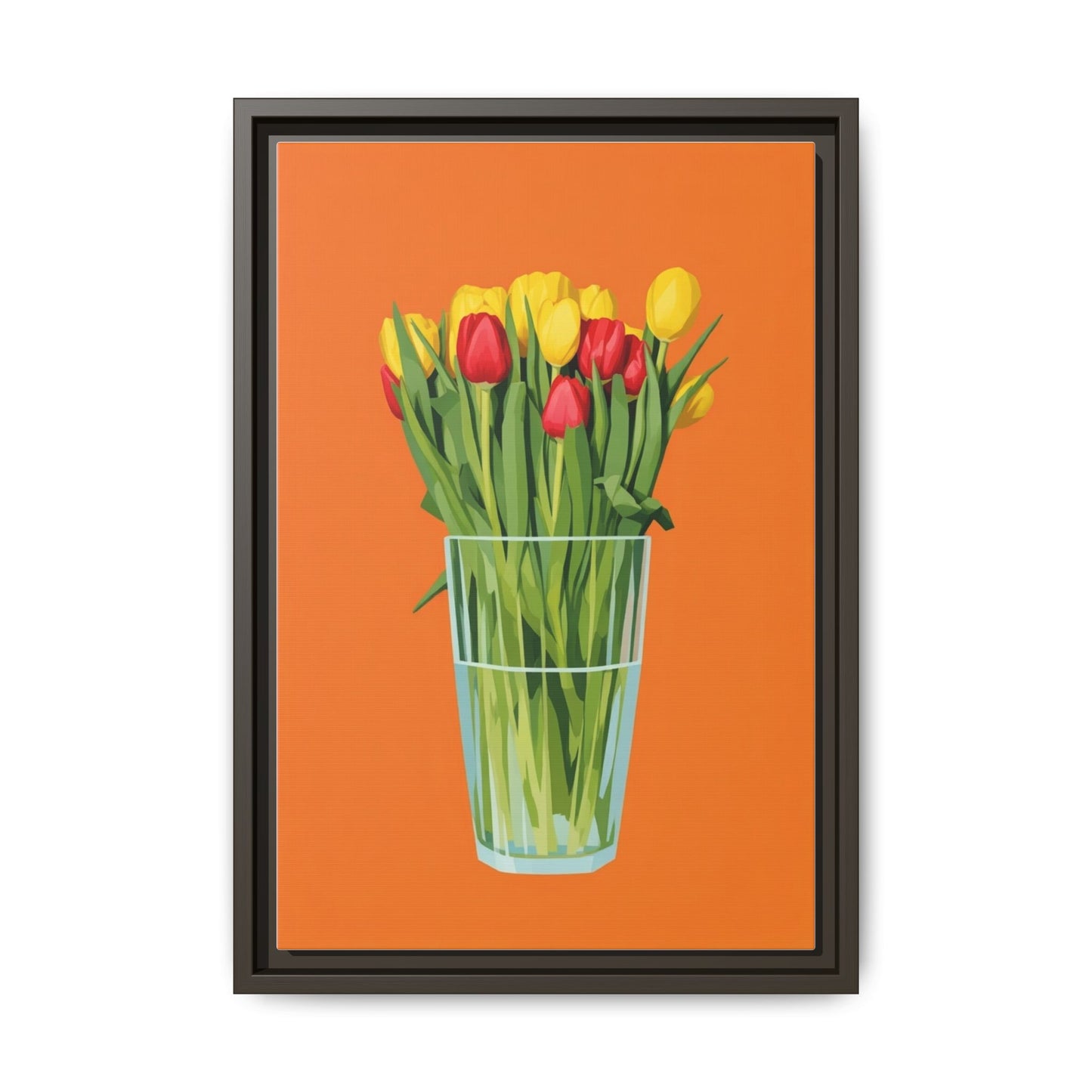 Framed Tulip Canvas Print — Colorful Tulips in Glass Vase