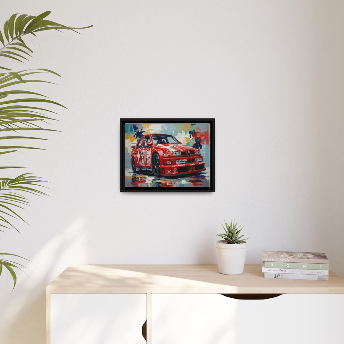 Framed Racing Car Canvas Print — Red Alfa Romeo Track Art