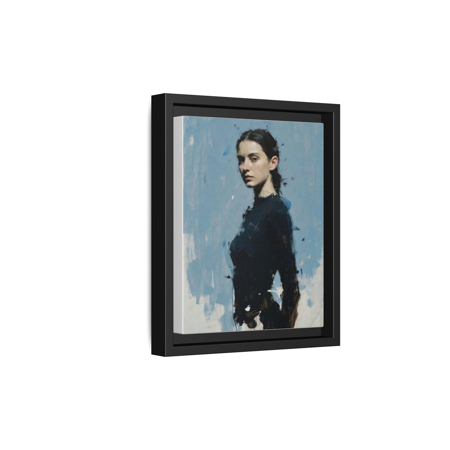Framed Matte Canvas Portrait Print — Elegant Blue Woman Art
