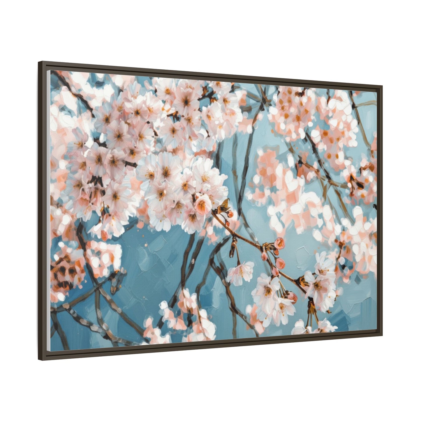 Framed Cherry Blossom Matte Canvas Print — Soft Pink Floral Wall Art